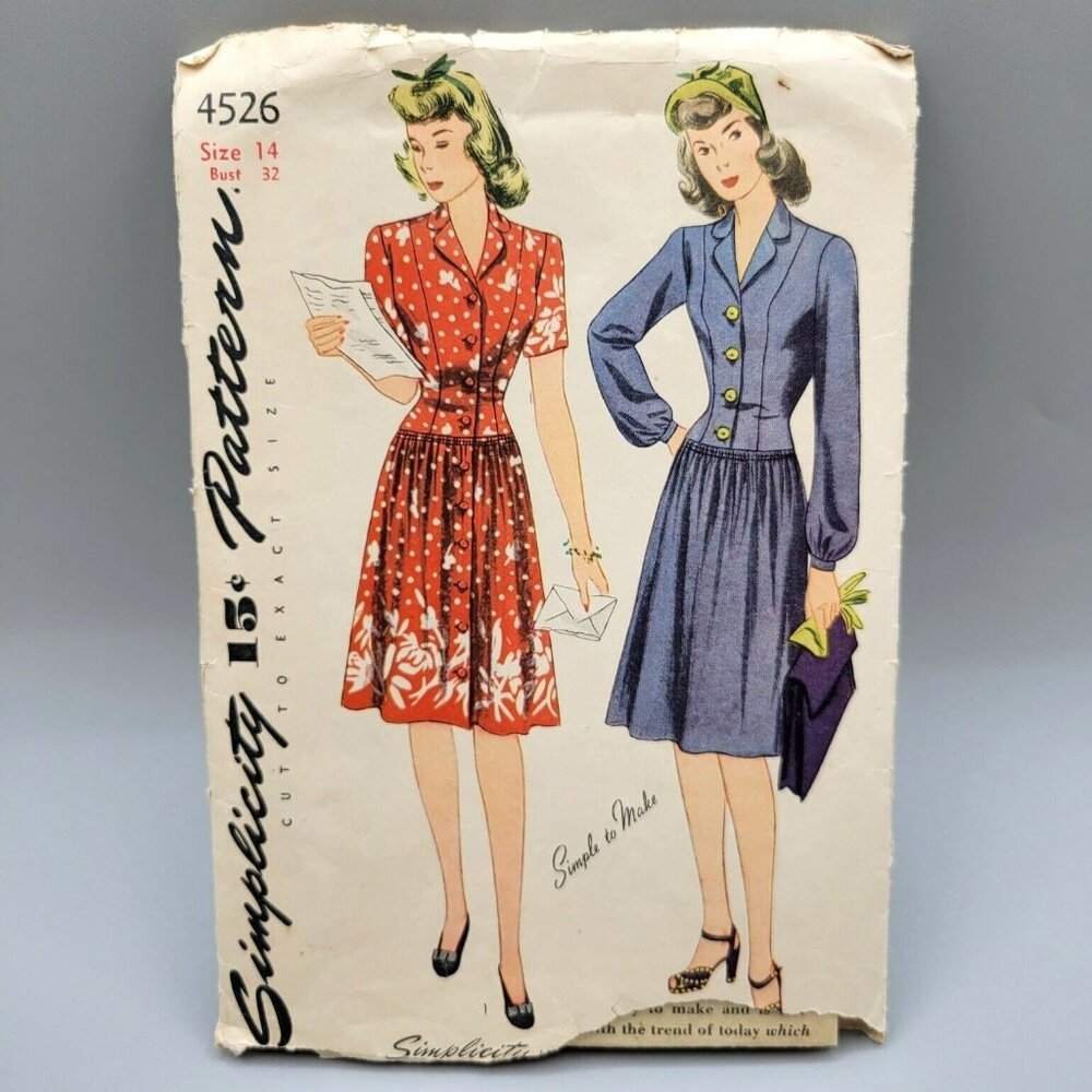 Simplicity 1943 Womens Dress Sewing Pattern Princess Line Buttons #4526 Size 14 - Picture 1 of 3